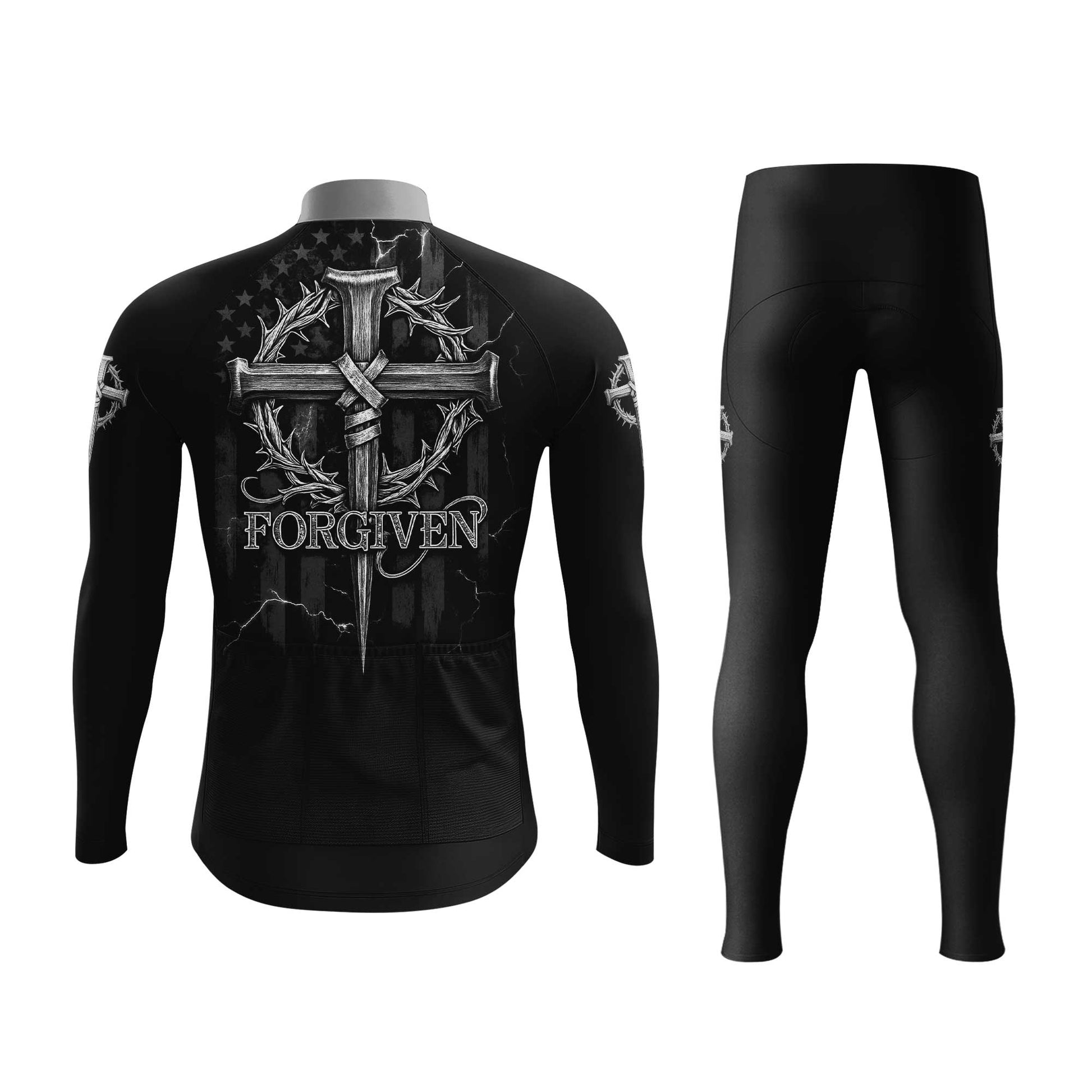 Forgiven Jesus Cross Men's Cycling Jersey Set, Road Bike Cycling Kit for Men, Biking Outfit, Bicycle Suit, Team Racing Uniform