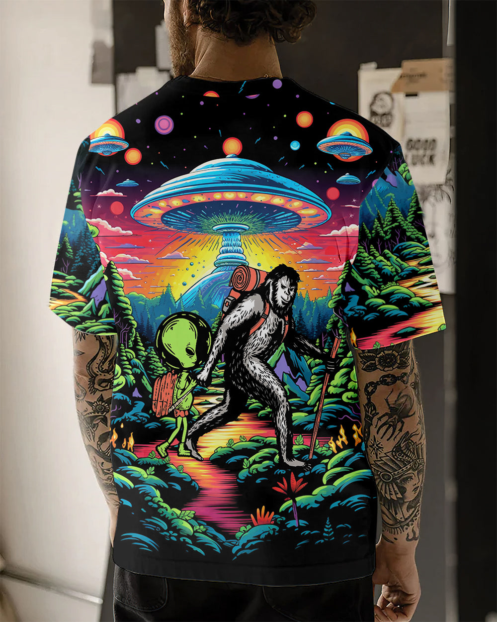 Bigfoot Alien Going Hiking All Over Print Shirt