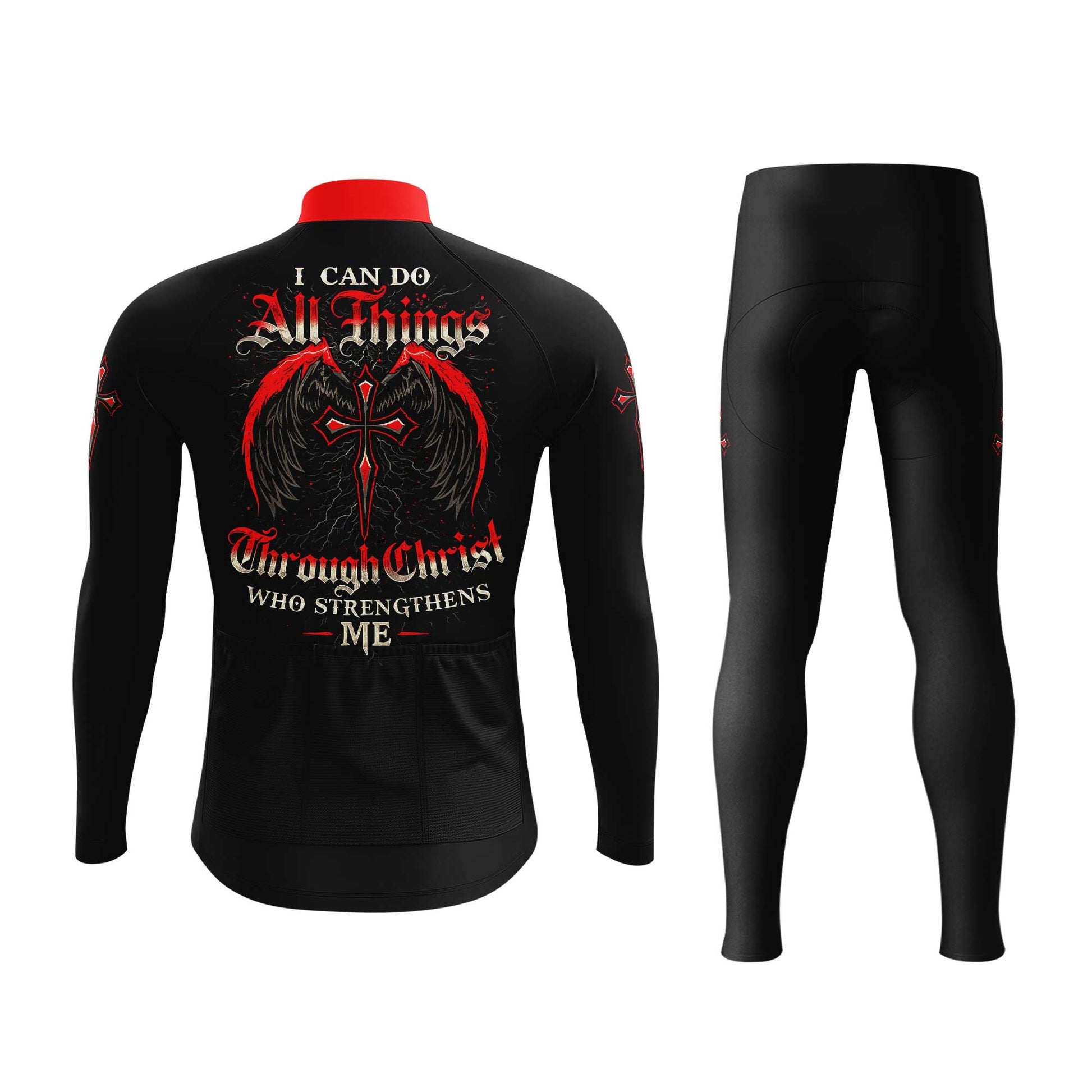 I Can Do All Things Through Christ Men's Cycling Jersey Set, Road Bike Cycling Kit for Men, Biking Outfit, Bicycle Suit, Team Racing Uniform