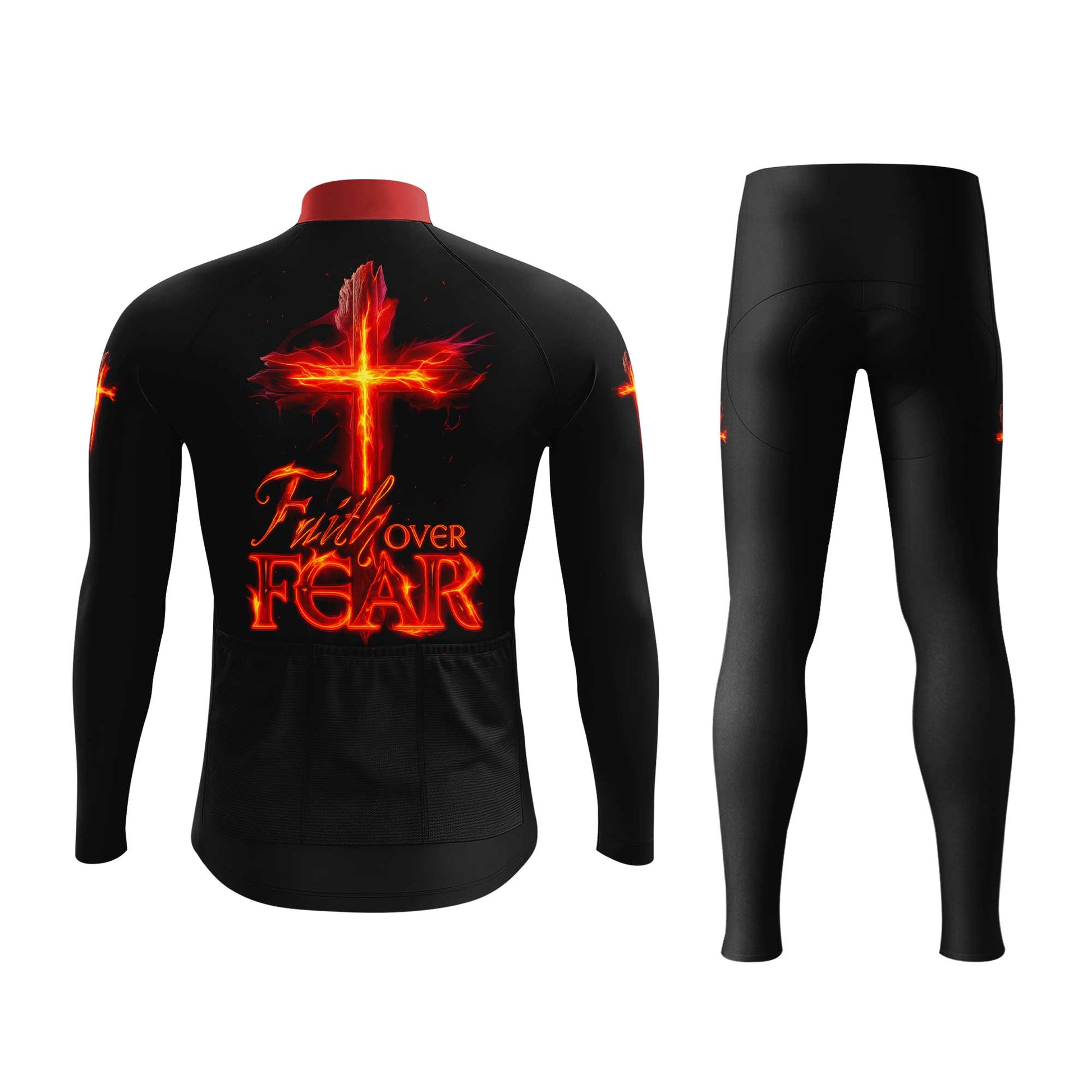 Faith Over Fear Men's Cycling Jersey Set, Road Bike Cycling Kit for Men, Biking Outfit, Bicycle Suit, Team Racing Uniform