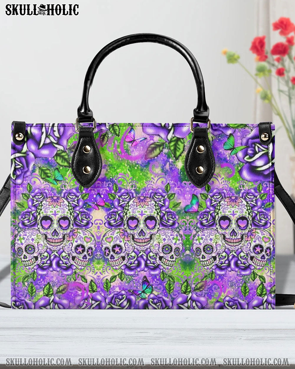 COLORFUL SUGAR SKULLS LEATHER HANDBAG - YHLT0108242