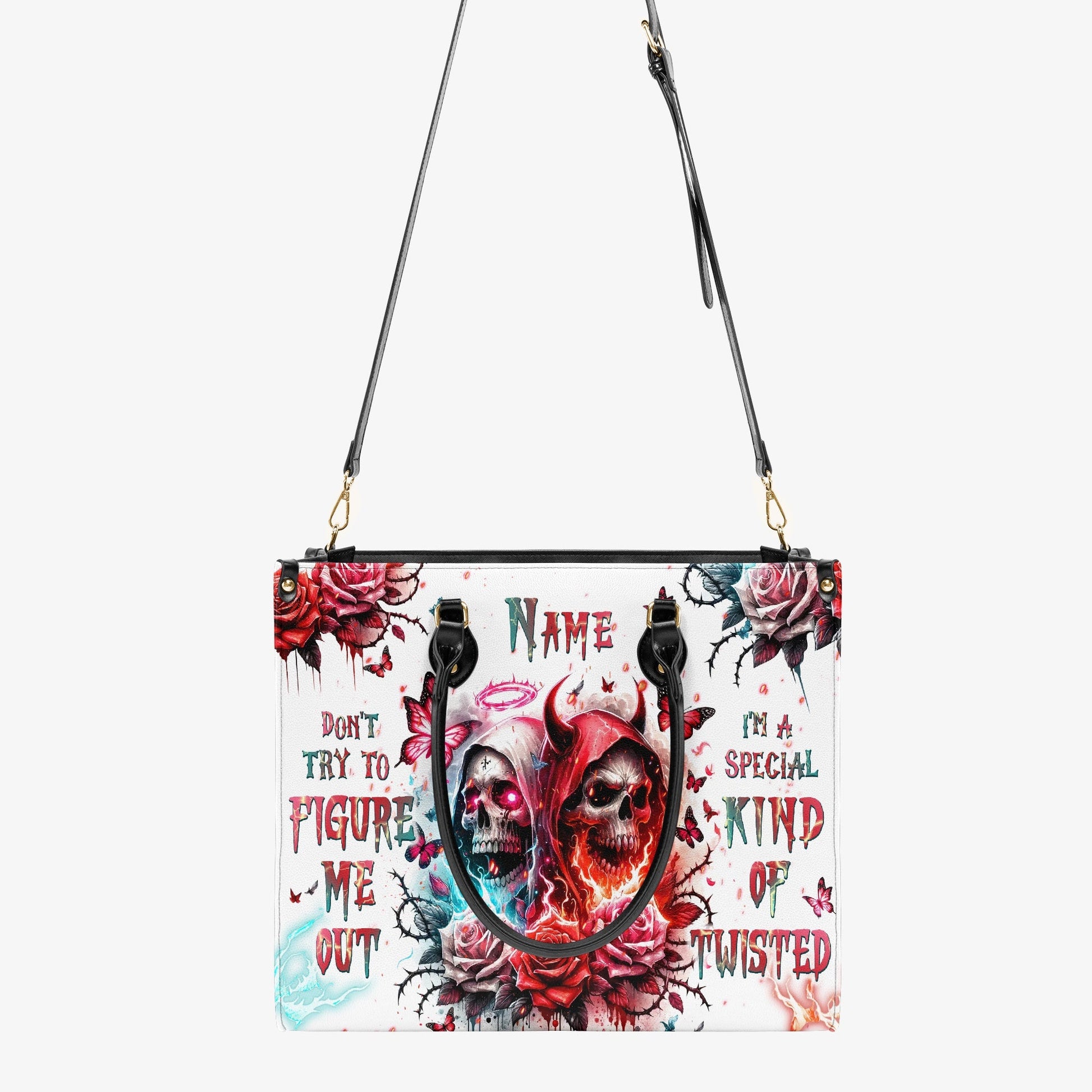 DON'T TRY TO FIGURE ME OUT SKULL LEATHER HANDBAG - TLPQ2503243