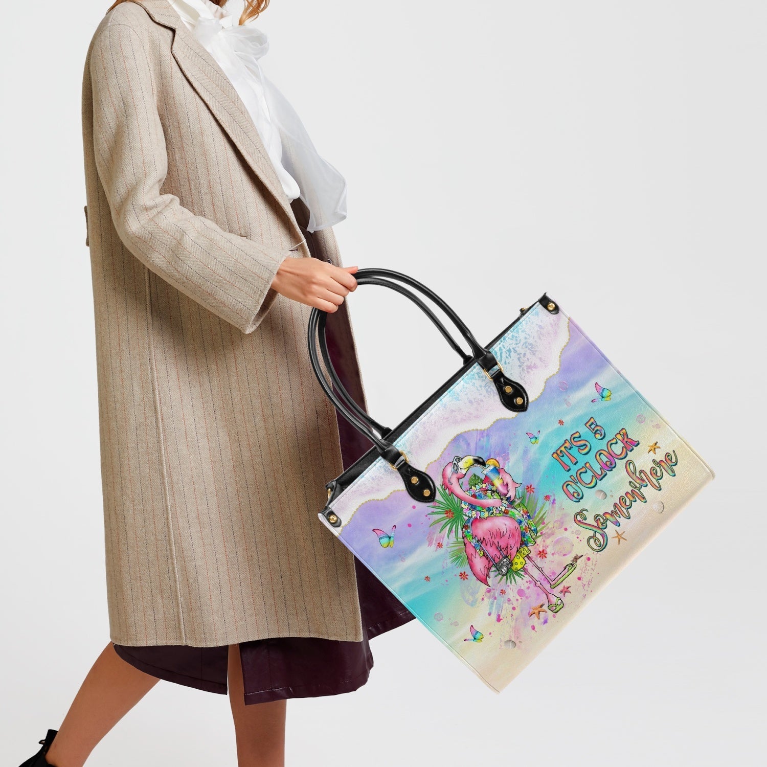 Bigcrowns IT'S 5 O'CLOCK SOMEWHERE FLAMINGO LEATHER HANDBAG YHKD2603241