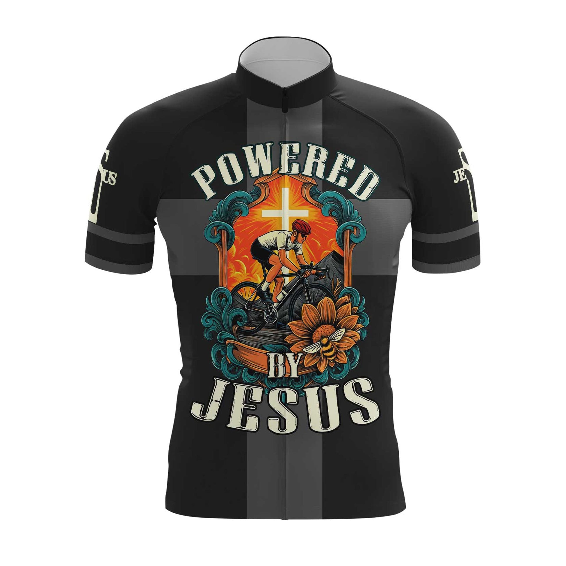 Powered By Jesus Men's Cycling Jersey Set, Road Bike Cycling Kit for Men, Biking Outfit, Bicycle Suit, Team Racing Uniform