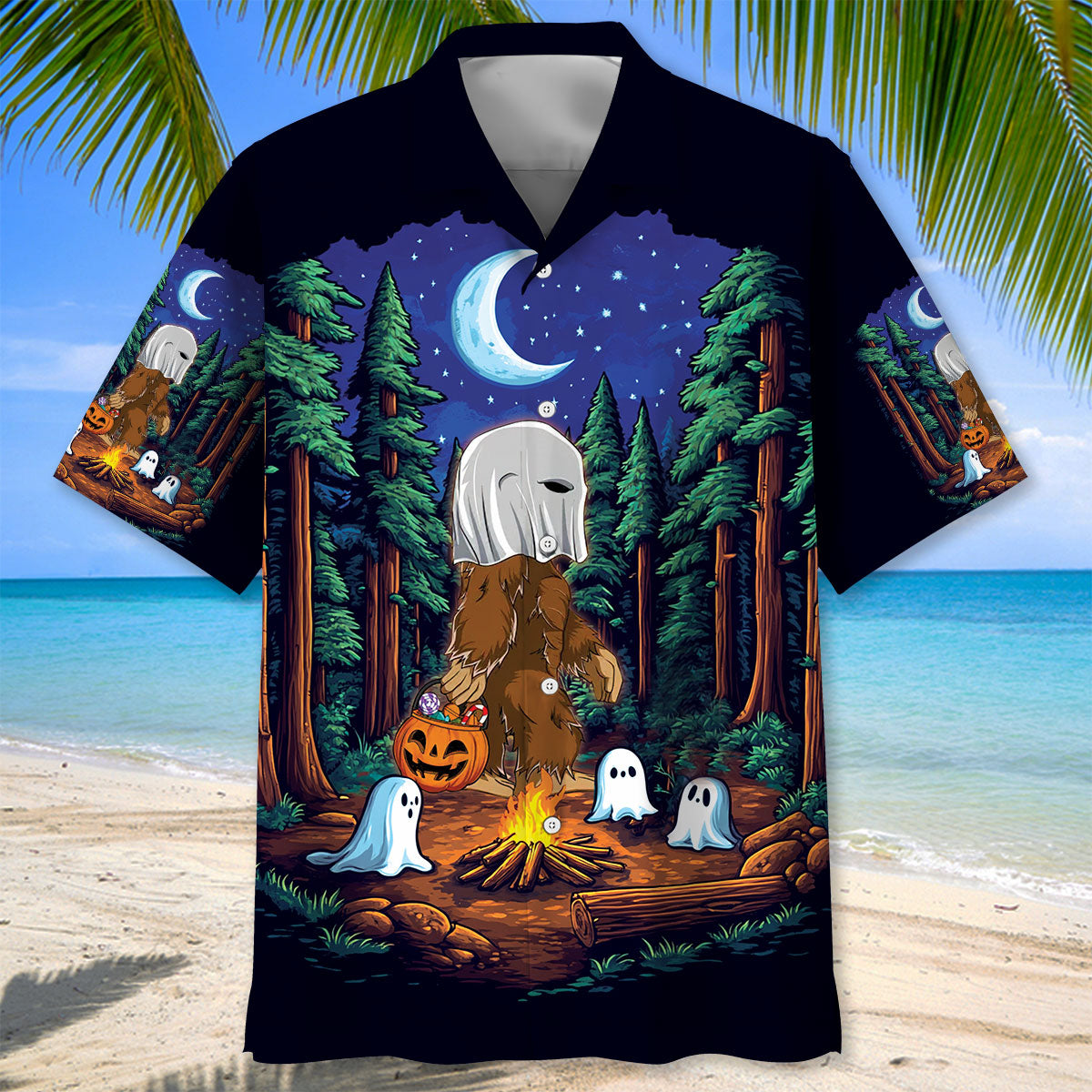 Bigfoot Spooky Camping Night Hawaiian Shirt