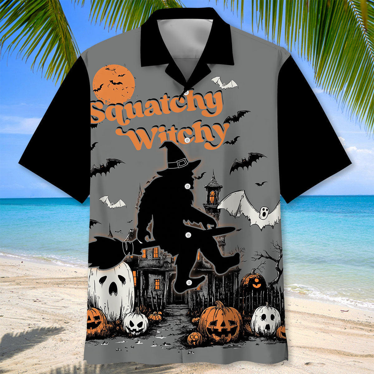 Bigfoot Halloween Town Squatchy Witchy Hawaiian Shirt