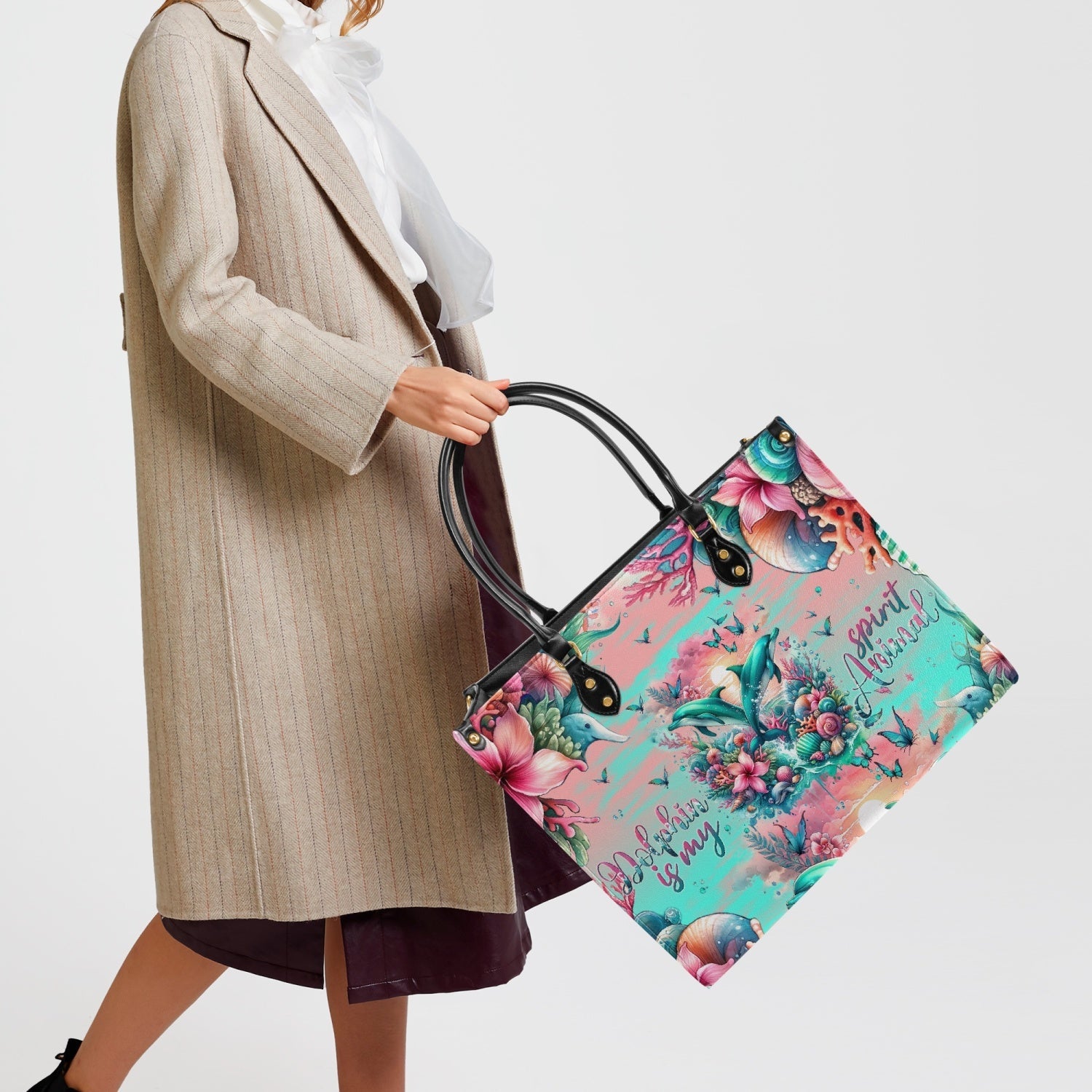 Bigcrowns DOLPHIN IS MY SPIRIT ANIMAL LEATHER HANDBAG T0204245