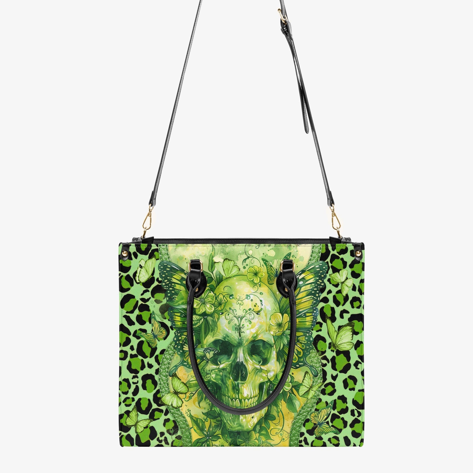 SKULL BUTTERFLY LEOPARD LEATHER HANDBAG - TYTD0404241