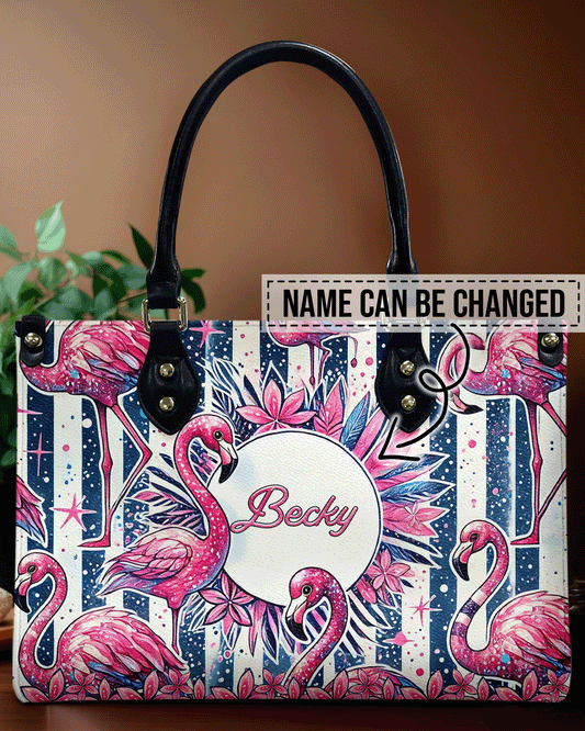 Flamingo Tropical Leather Handbag