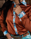 AMBER AZTEC SATIN PERFORMANCE RODEO SHIRT