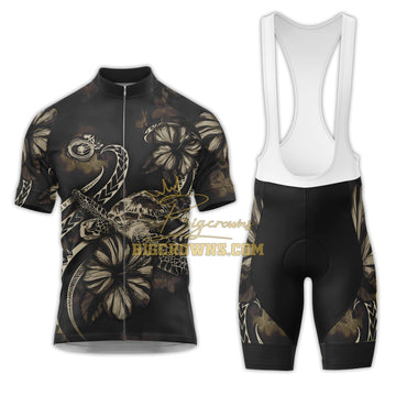 BigCrowns |  Samoa Polynesian Turtle Blooming Hibiscus 2 Brown Sleeve Cycling Kit