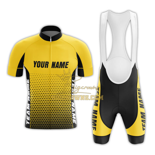 BigCrowns | Yellow Black Point Cycling Short Sleeve Custom Name Cycling Kit