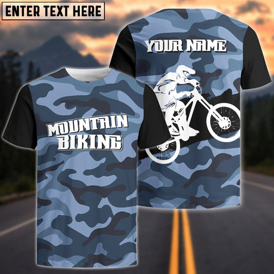 Unisex Mountain Biking Jersey - Custom Name Blue Camo MTB Jersey Cycling Shirt for Cyclist Bike Riders