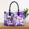PURPLE SKULL ROSE LEATHER HANDBAG