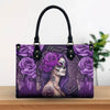 SUGAR SKULL LADY PURPLE ROSE LEATHER HANDBAG