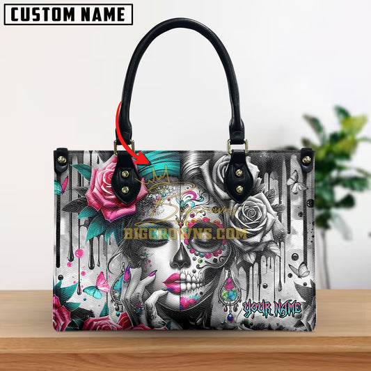 SKULL LADY ROSES LEATHER HANDBAG