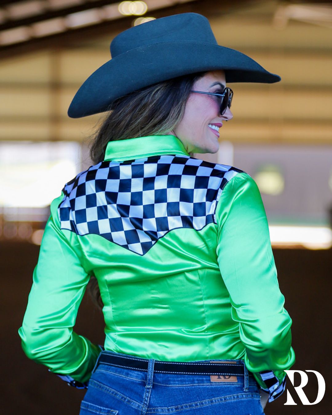 LIME FINISH LINE SATIN PERFORMANCE RODEO SHIRT