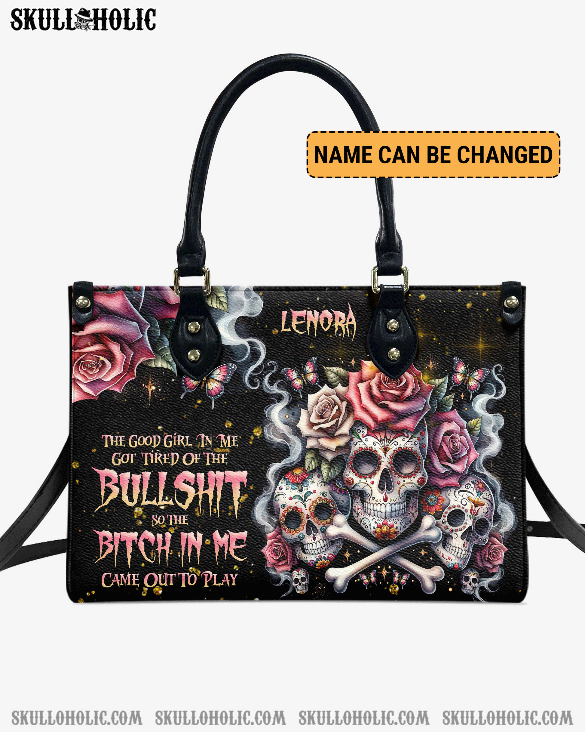 THE GOOD GIRL IN ME BONES SUGAR SKULL LEATHER HANDBAG - TLNZ2203241