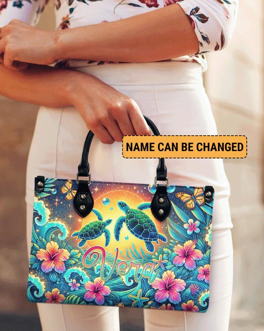 Sea Turtle Flower Leather Handbag