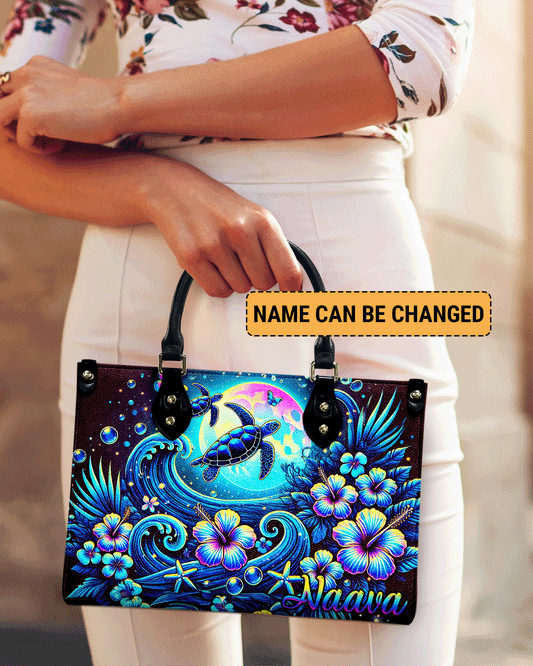 Turtle Under Moon Leather Handbag