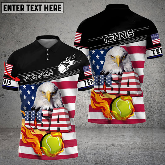 BigCrowns | Fire Tennis Ball USA Eagle Customized Name 3D Shirt