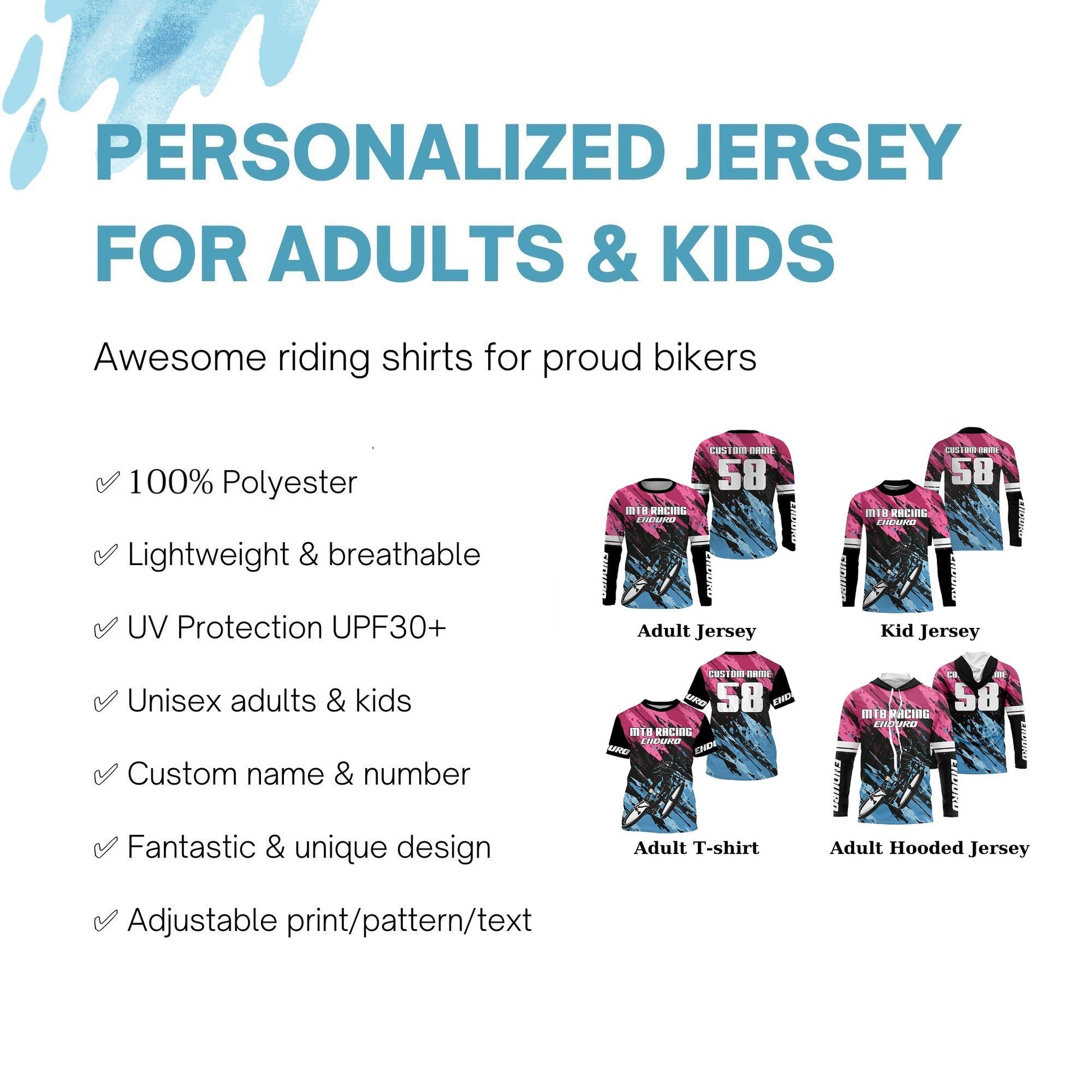 Pink MTB race jersey enduro racewear UPF30+ Youth Adult Mountain bike sun shirt Cycling gear| SLC113