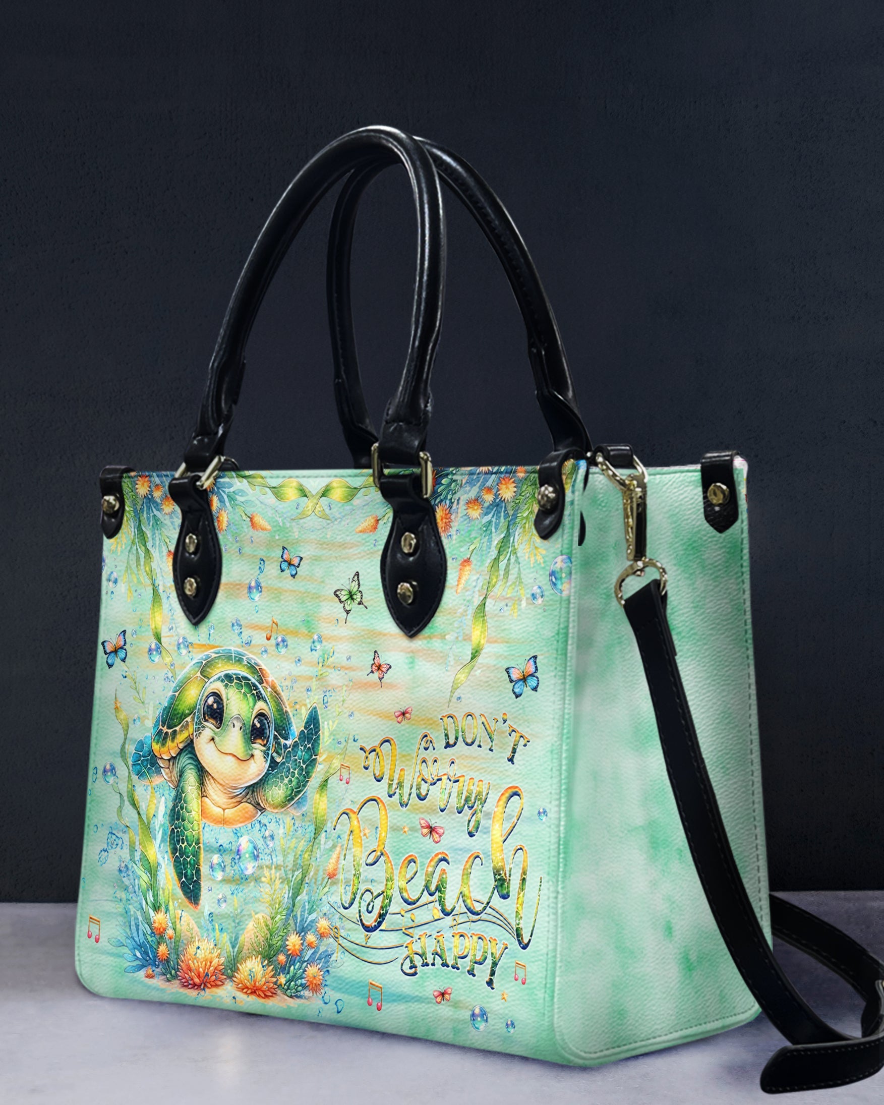 Bigcrowns DON'T WORRY BEACH HAPPY TURTLE LEATHER HANDBAG G2308241