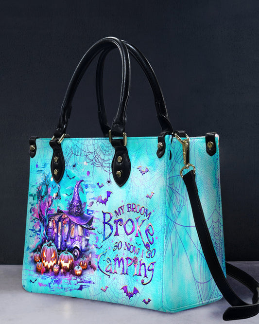 My Broom Broke So Now Halloween Leather Handbag