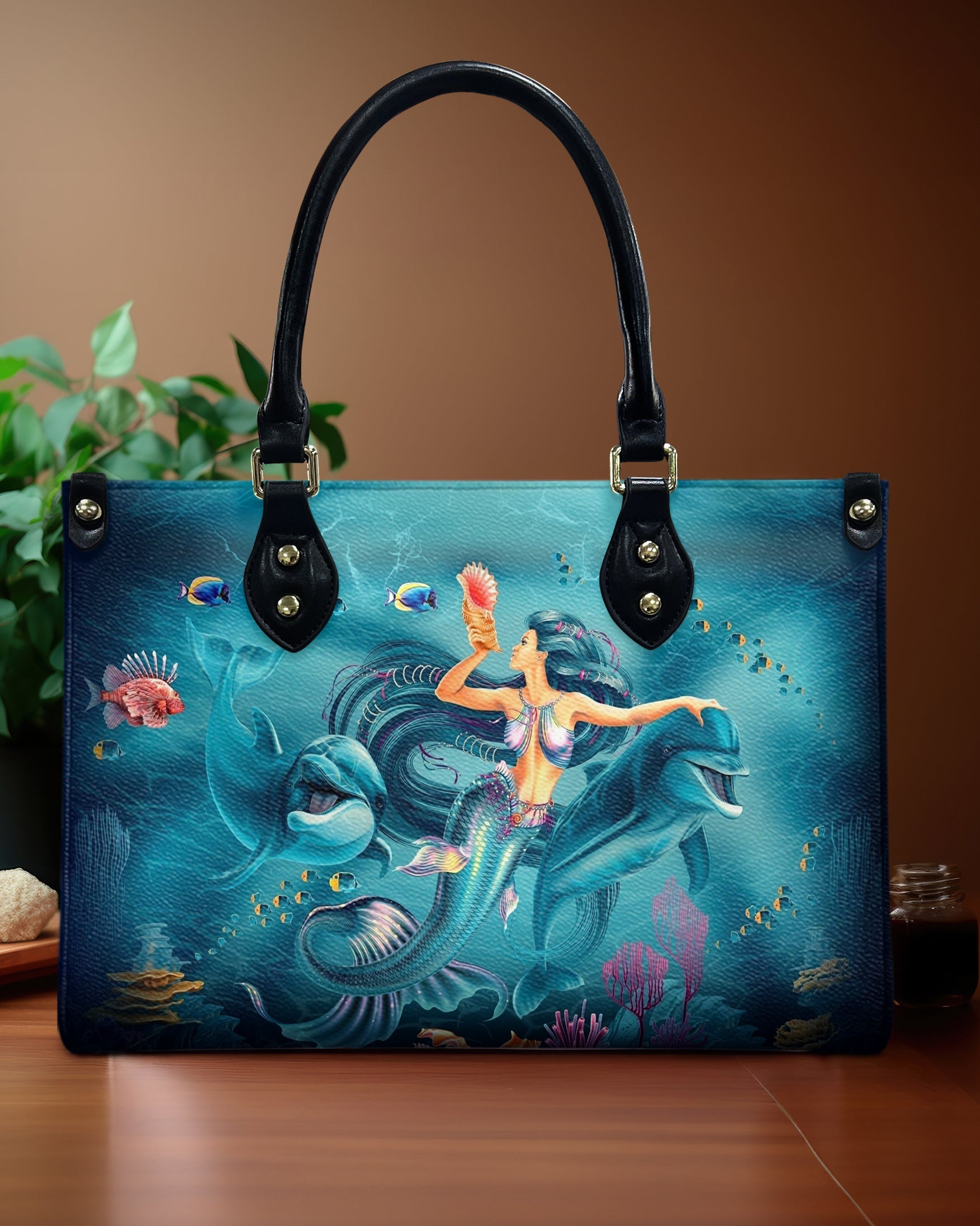 Bigcrowns MERMAID AND DOLPHIN LEATHER HANDBAG G0710244