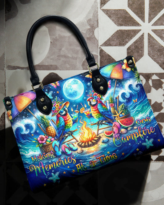 Making Memories One Campfire At A Time Parrot Leather Handbag