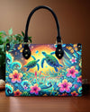 Sea Turtle Flower Leather Handbag