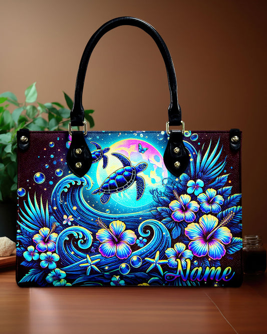 Turtle Under Moon Leather Handbag