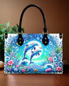 Dolphin Moon Floral Leather Handbag
