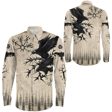 Raven and Vegvisir Vintage Style Long Sleeve Button Shirt