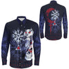 Viking Owl Skull Blood Blue Style Long Sleeve Button Shirt