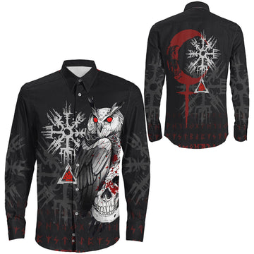 Viking Owl Skull Blood Style Long Sleeve Button Shirt