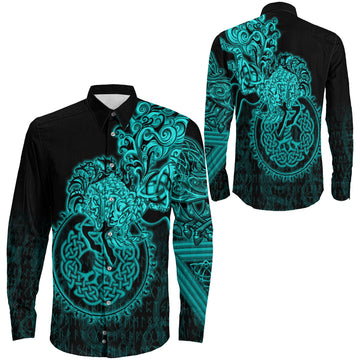 Sleipnir Turquoise Viking Long Sleeve Button Shirt