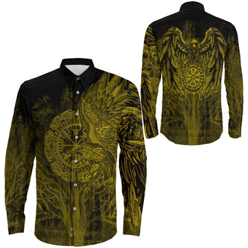 Vegvisir Raven Gold Viking Long Sleeve Button Shirt