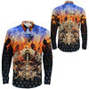 VikingStyle Clothing -Viking Valkyrie Warrirors Valknut Fire Gradiant Long Sleeve Button Shirt