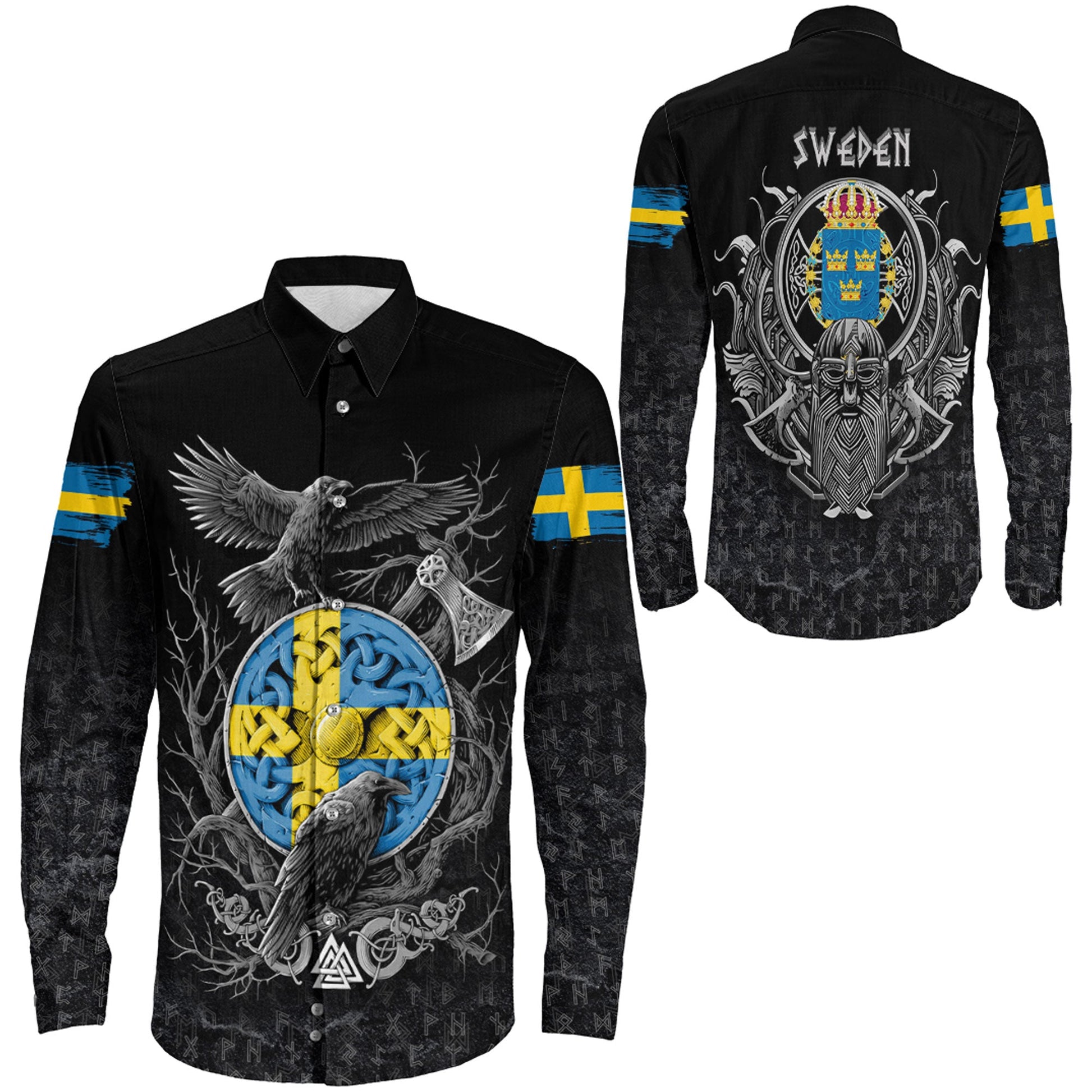 Sweden Raven Odin Viking Country Long Sleeve Button Shirt