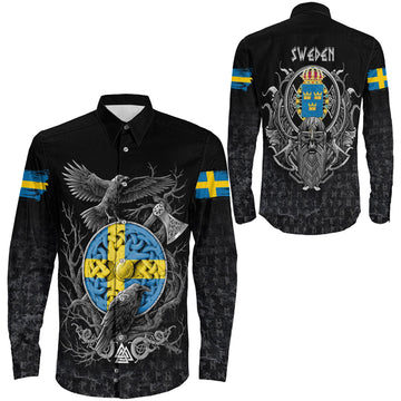 Sweden Raven Odin Viking Country Long Sleeve Button Shirt