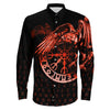 VikingStyle Clothing -Raven Helm of Awe Red Long Sleeve Button Shirt