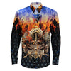 VikingStyle Clothing -Viking Valkyrie Warrirors Valknut Fire Gradiant Long Sleeve Button Shirt
