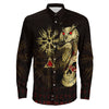 Viking Owl Skull Blood Gold Style Long Sleeve Button Shirt