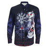 Viking Owl Skull Blood Blue Style Long Sleeve Button Shirt