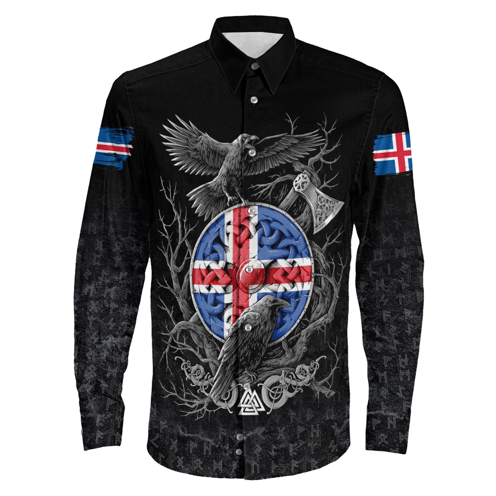 Iceland Raven Odin Viking Country Long Sleeve Button Shirt