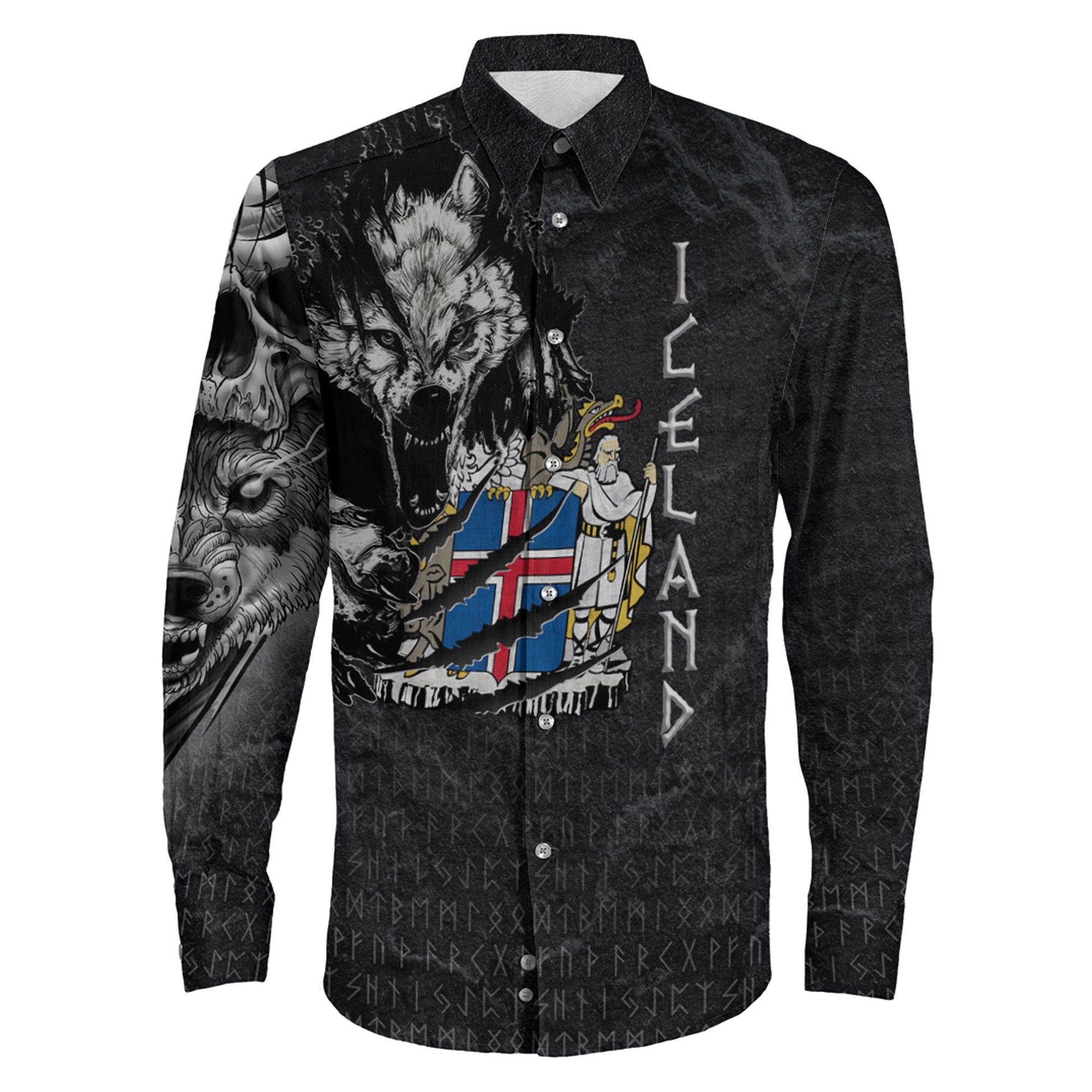 Iceland Wolf Viking Long Sleeve Button Shirt