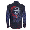 Viking Owl Skull Blood Blue Style Long Sleeve Button Shirt