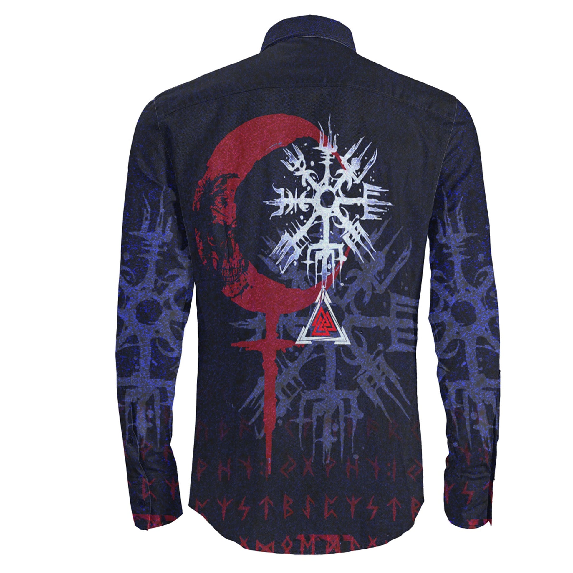 Viking Owl Skull Blood Blue Style Long Sleeve Button Shirt