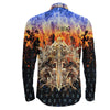 VikingStyle Clothing -Viking Valkyrie Warrirors Valknut Fire Gradiant Long Sleeve Button Shirt